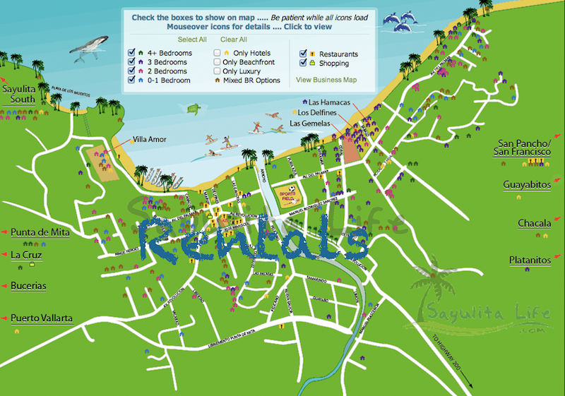 Maps of Vacation Rentals, Restaurants, Shops, Beaches, Town Layout