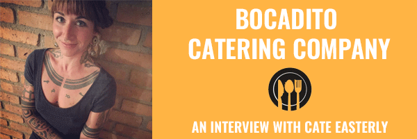 bocadito catering company logo with photo of Cate