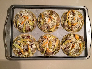 Shrimp Pesto Pizzas ready to go in the oven