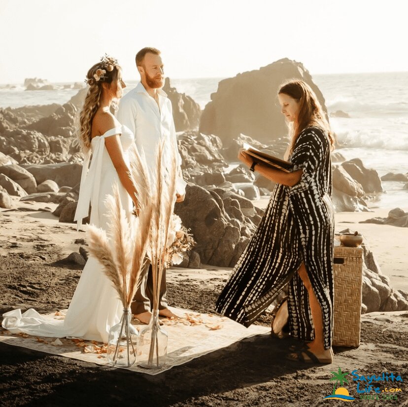Intimate beach wedding ceremony with officiant in Sayulita Mexico
